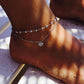 Vintage Antique Silver Color Anklet Women Bohemian Heart Star Round Anklet Bracelet Boho Foot Jewelry Ankle Leg Chain