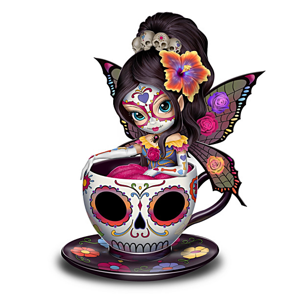 Sugar Skull-Inspired Fairy Figurine Tea cup