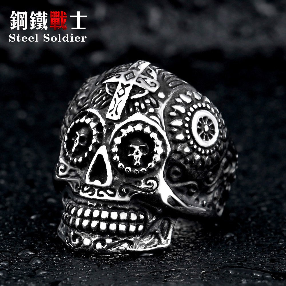 skull ring men stainless steel Hip-hop retro punk personality biker jewelry