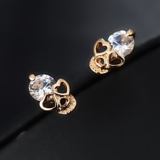 New Fashion Vintage Stud Earrings CZ Gold Color Skull Stud Earrings  Valentines Day present