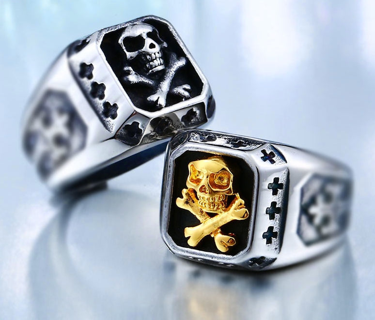 Sale Stainless Pirate Part Plated-Gold Skull For Man Titanium Steel Boy's Punk Fashion Ring BR8-331