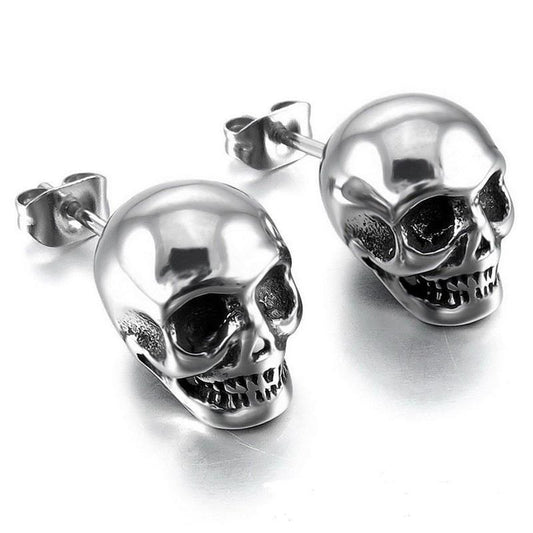 Punk Skull Earrings for Men Boys Cool Silver Jewelry Hip-hop Stud Earrings Vintage Rock Skeleton Earrings