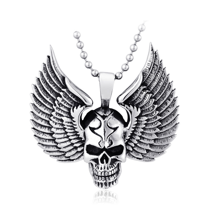 Stainless Steel Skull Pendant Necklace For Man Punk wing Jewelry good detail choker