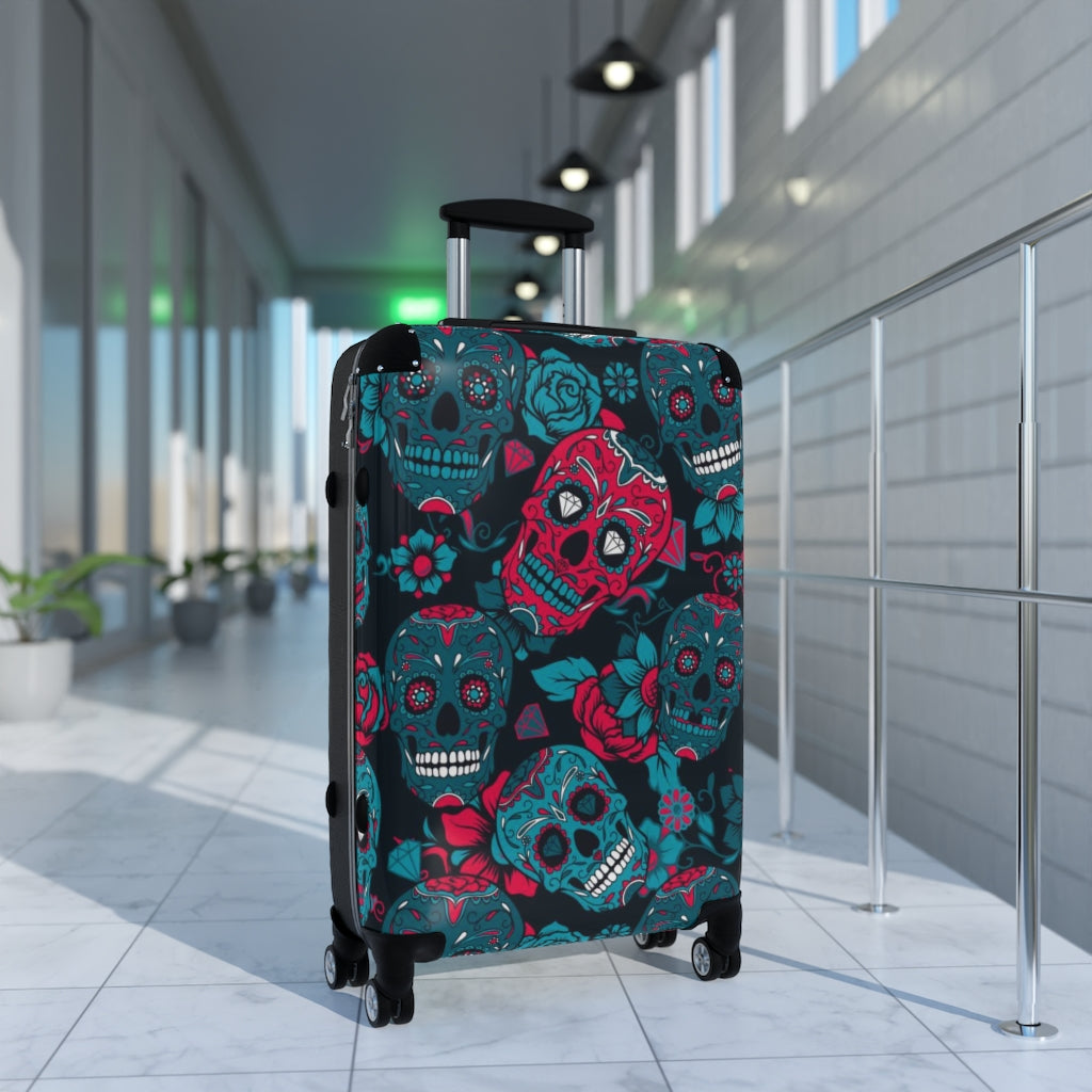 Dia de los muertos sugar skull Suitcases, sugar skull luggage, day of the dead skull skeleton suitcases luggae