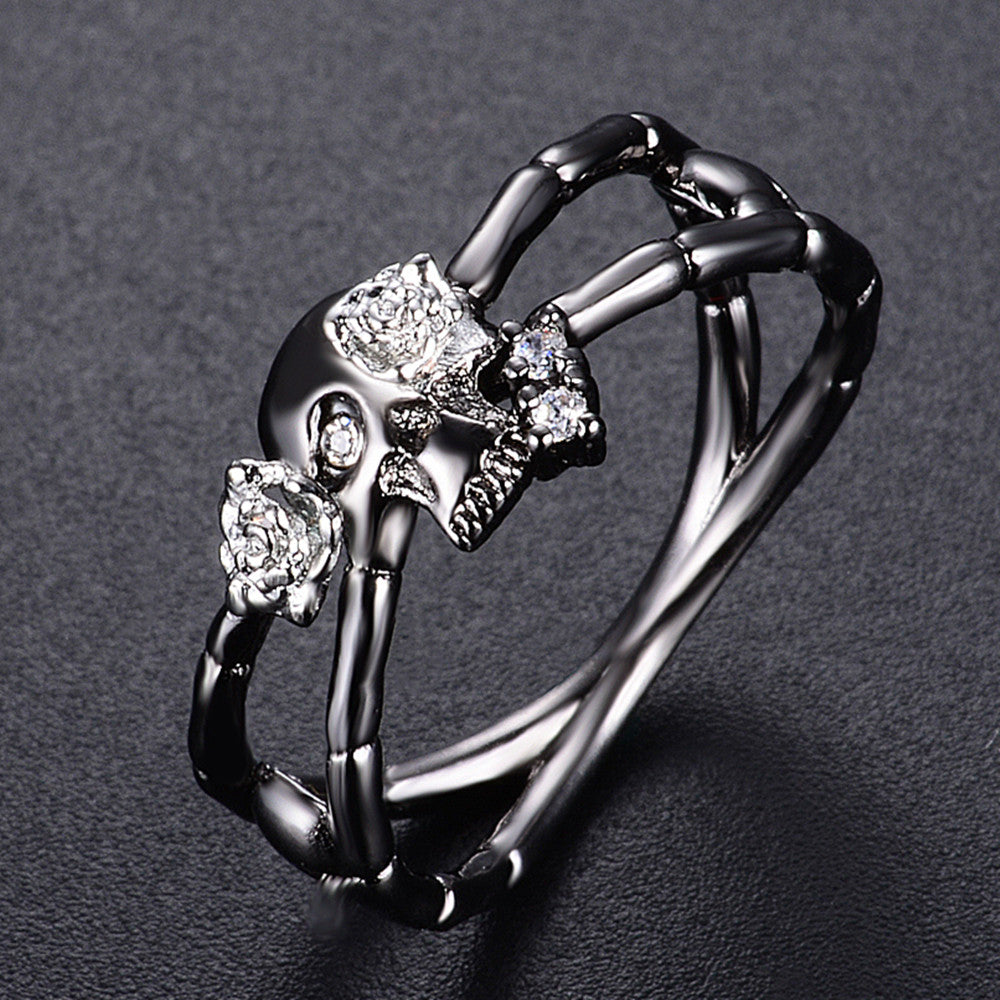 Romad New Popular Gun Black Cross Skull Rose Flower Ring for Women Gothic Engagement Wedding Party Ring Punk Jewelry