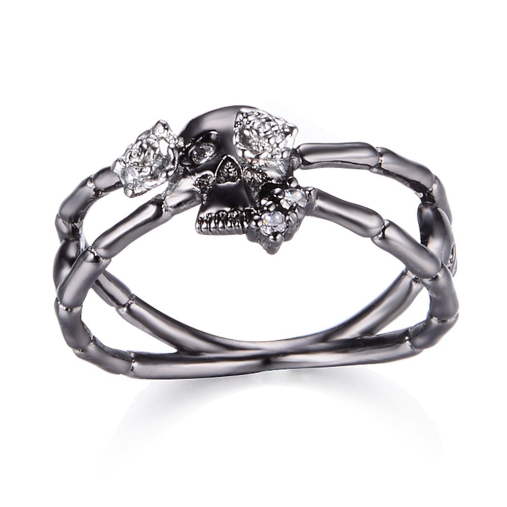 Romad New Popular Gun Black Cross Skull Rose Flower Ring for Women Gothic Engagement Wedding Party Ring Punk Jewelry