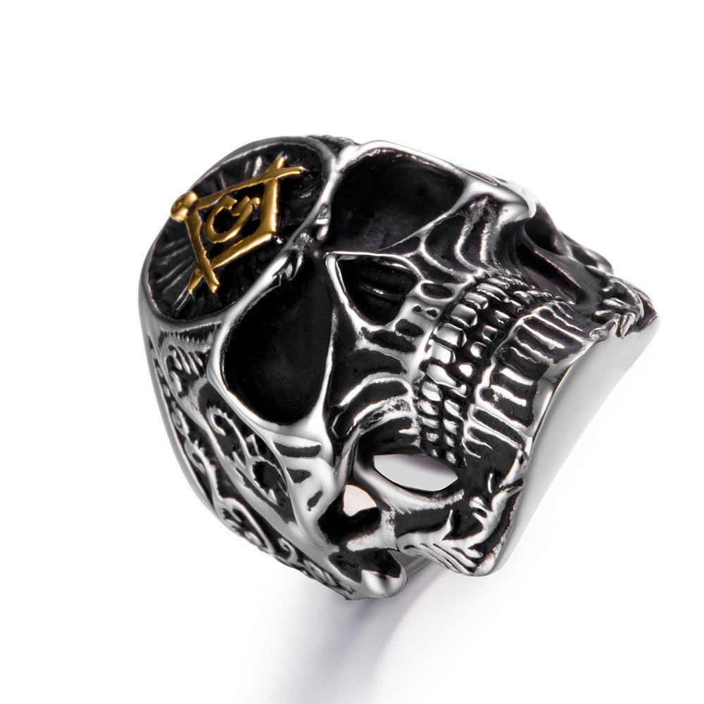 Stainless Steel Masonic skull rings Men's High Quality Personality Punk Ring