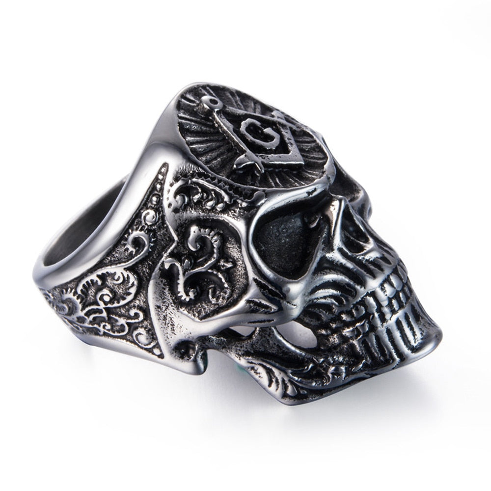 Stainless Steel Masonic skull rings Men's High Quality Personality Punk Ring