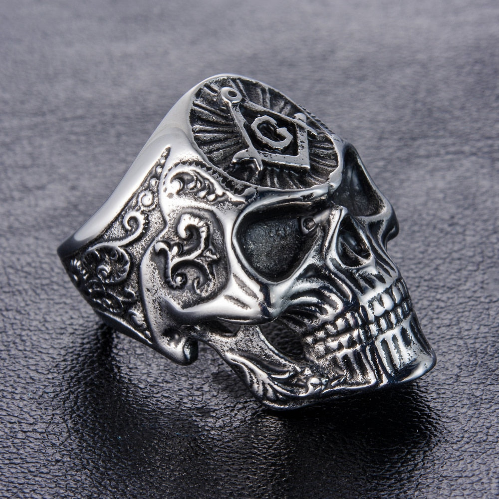 Stainless Steel Masonic skull rings Men's High Quality Personality Punk Ring