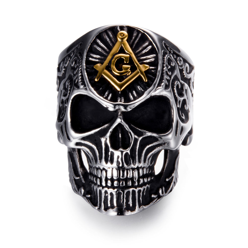 Stainless Steel Masonic skull rings Men's High Quality Personality Punk Ring