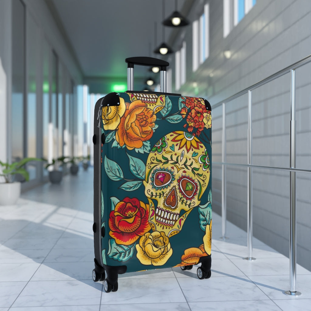 Sugar skull Suitcases, Sugar skull luggage, Day of the dead suitcase luggage, skull Halloween suitcase luggage