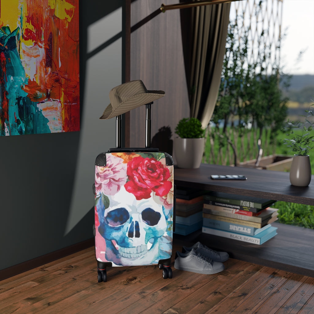 Floral skull Suitcases, rose skull gothic luggage suitcase, skeleton Halloween skull suitcase luggage