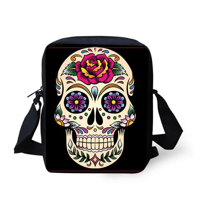 Small Cartoon Women Cross Body Bags Cool Sugar Skull Pattern Ladies Casual Mini Shoulder Bags Female Messenger Bags