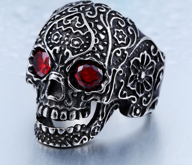 Wholesale Classic Garden Flower Skull Ring For Man Stainless Steel Man's Punk Style Jewelry BR8-071 US Size