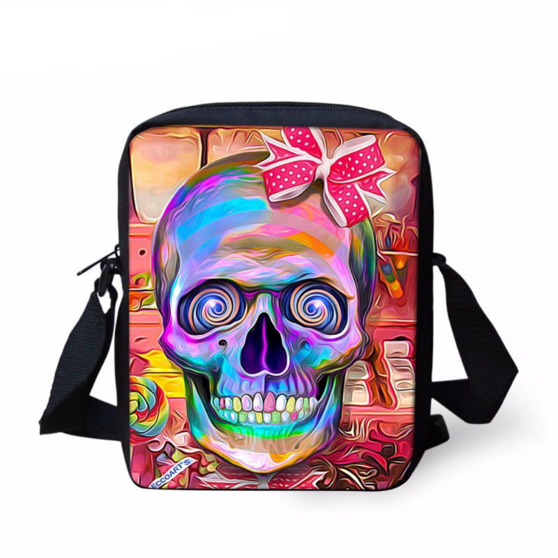 Small Cartoon Women Cross Body Bags Cool Sugar Skull Pattern Ladies Casual Mini Shoulder Bags Female Messenger Bags