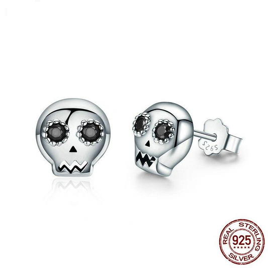 100% 925 Sterling Silver Halloween Skeleton Skull Stud Earring For Women Girl Jewelry Gift CQE064