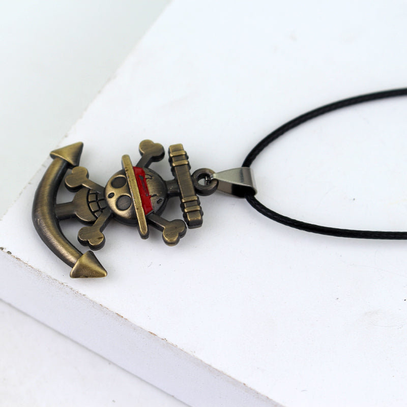 Japanese Anime One Piece Necklace Pirate Luffy Anchor Skull Logo Pendant Necklace Fashion Cosplay Accessories