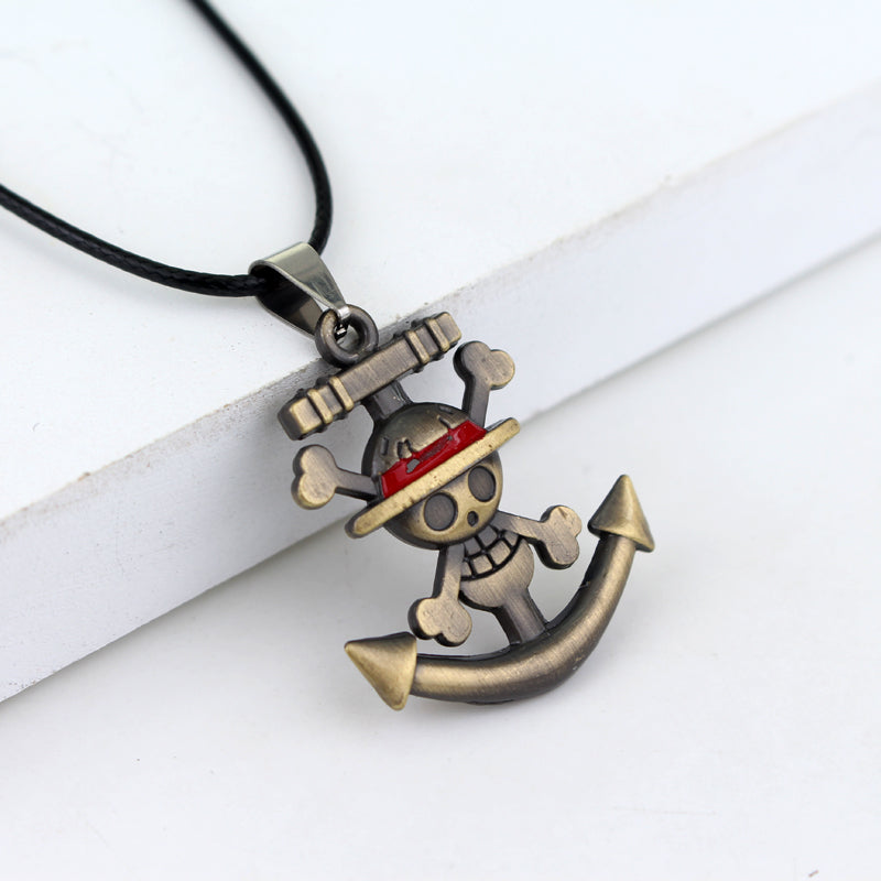 Japanese Anime One Piece Necklace Pirate Luffy Anchor Skull Logo Pendant Necklace Fashion Cosplay Accessories