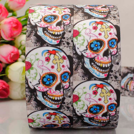 50 yard 1-1/2" 38mm cool Skull pattern printed  grosgrain ribbon tape DIY hair bow