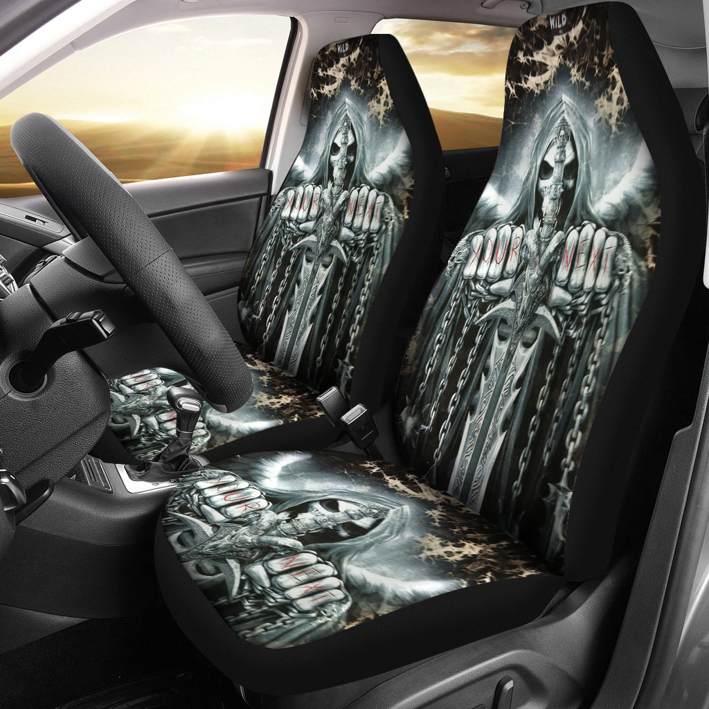 Set of 2 pcs - Skull Gothic Horror Halloween skull car seat covers