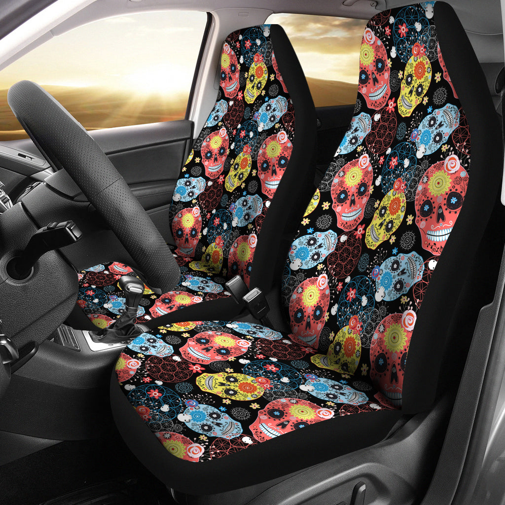 Set 2 pcs sugar skull car seat covers