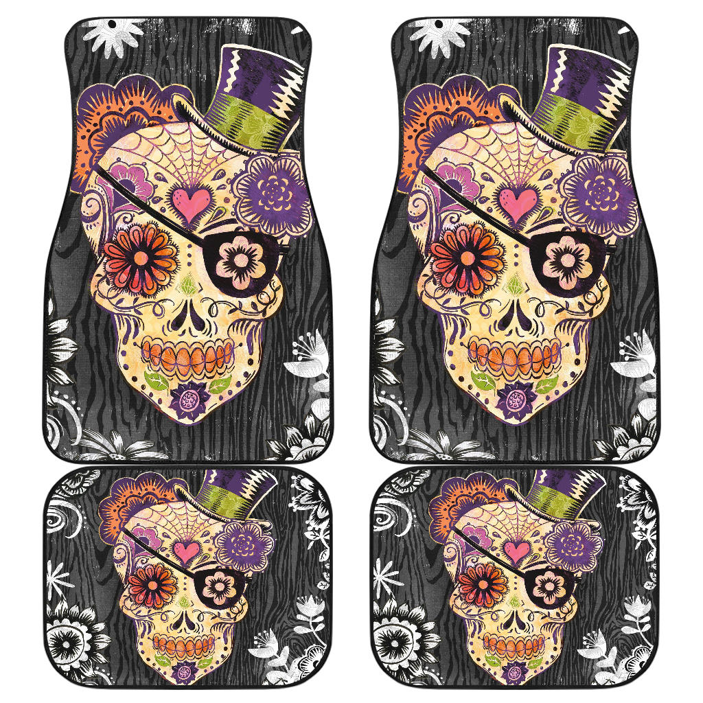 Set of 4 Halloween sugar skull car mats