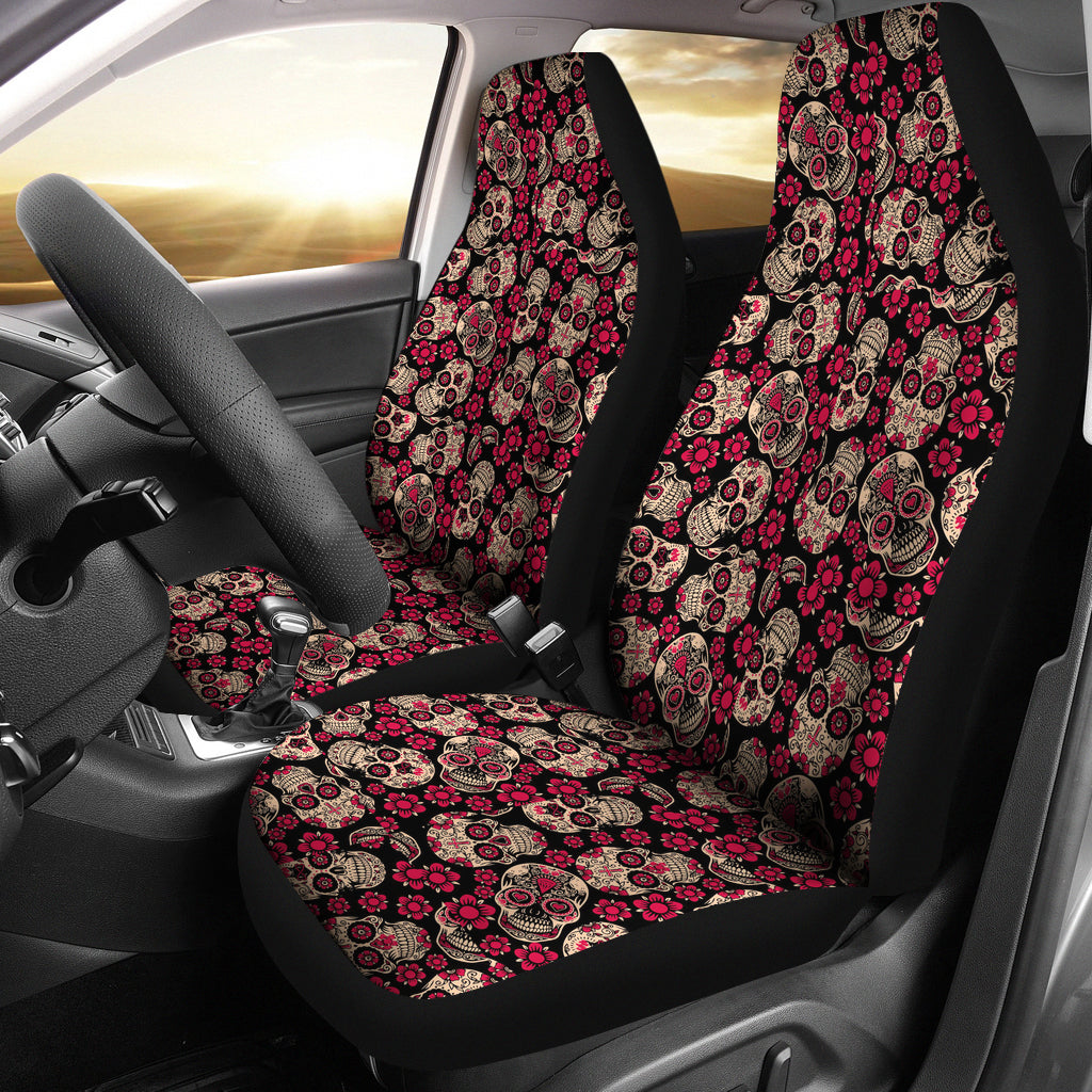 Set of 2 pcs sugar skull car seat covers