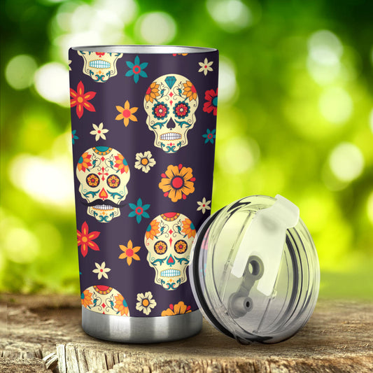 Candy skull travel mug, calaveras skull travel mug, dia de los muertos skull cup, mexican skull travel mug, day of the dead travel mug