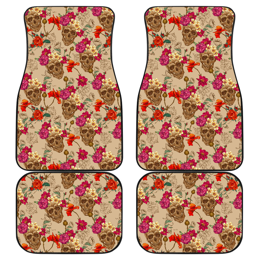 Set of 4 pcs floral sugar skull car mats