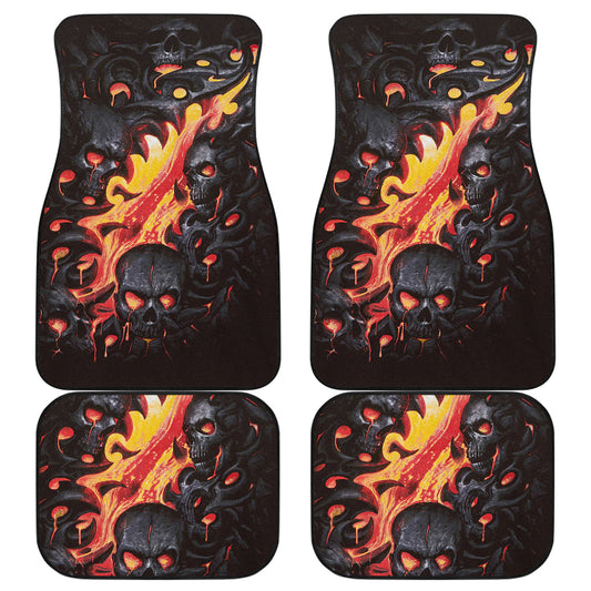 Set of 4 pcs fire flaming skull car mats