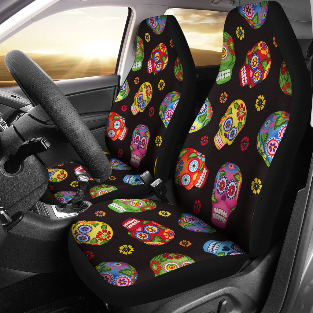 Set of 2 pcs - sugar skull car seat covers