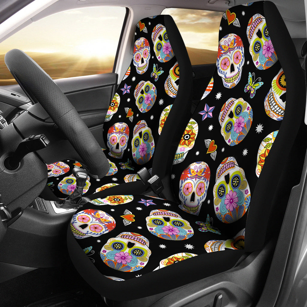 Set 2 seat cover sugar skulls