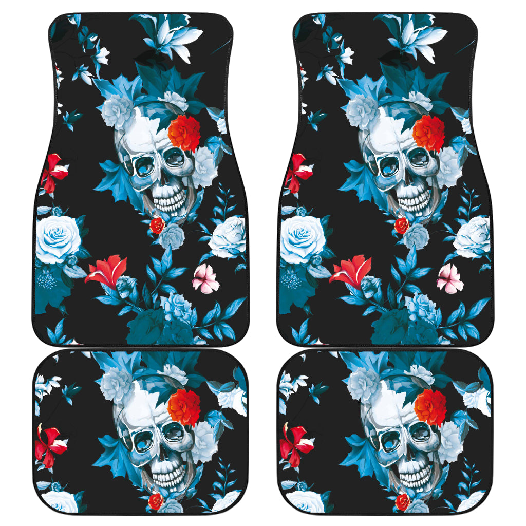 Set of 4 pcs floral sugar skull car mat