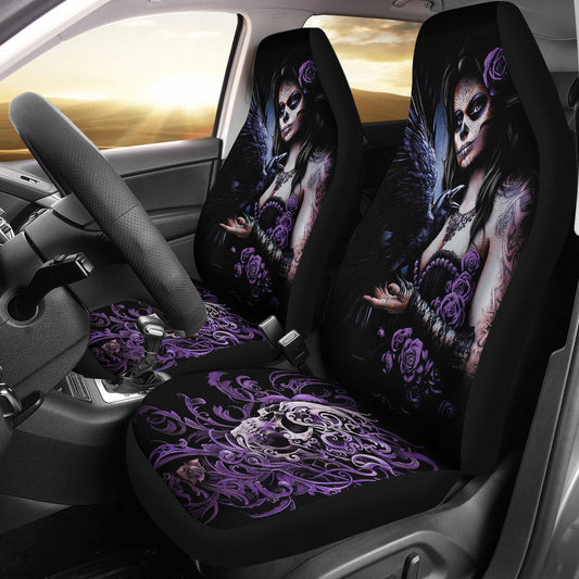 Set of 2 pcs sugar skull girl car seat covers