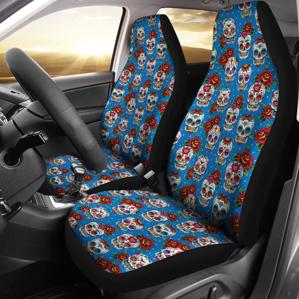 Set of 2 pcs sugar skull car seat covers