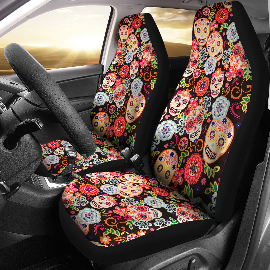 Set 2 pcs sugar skull car seat cover sugar skulls