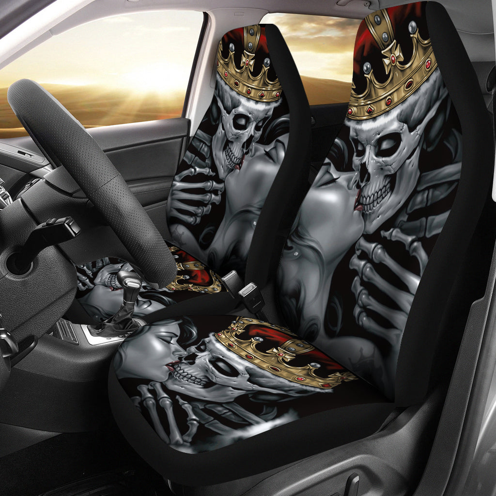 Set of 2 Skull king queen skull car seat covers