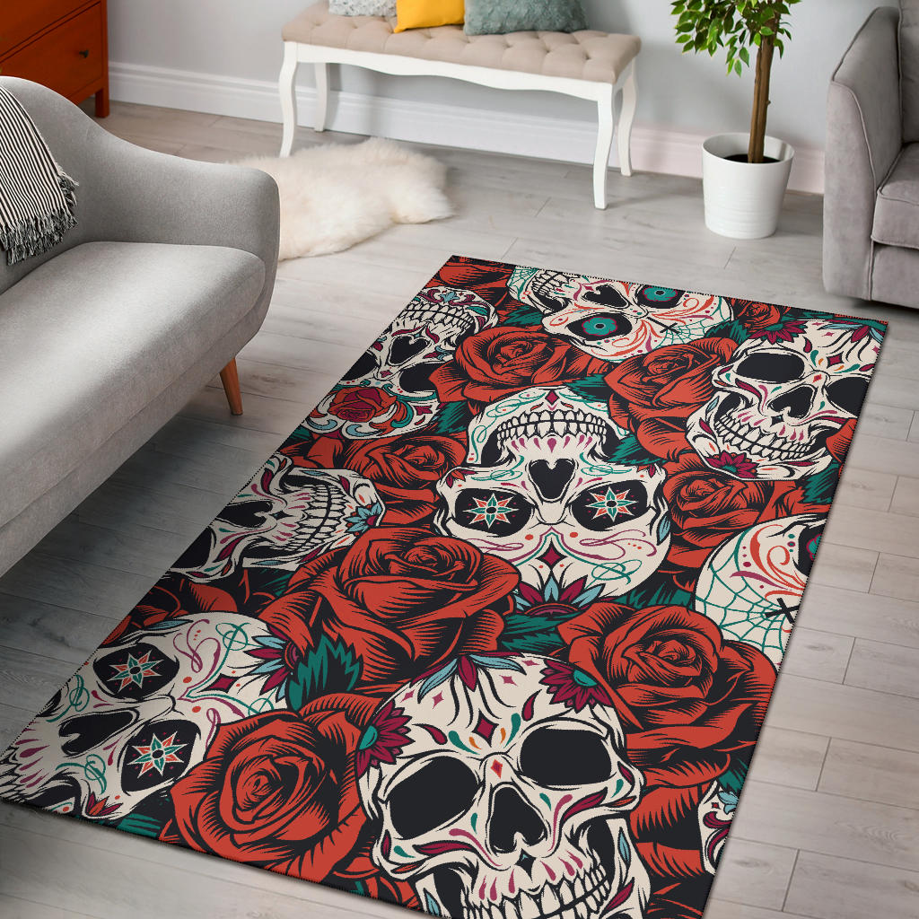 Awesome floral skull rug mat