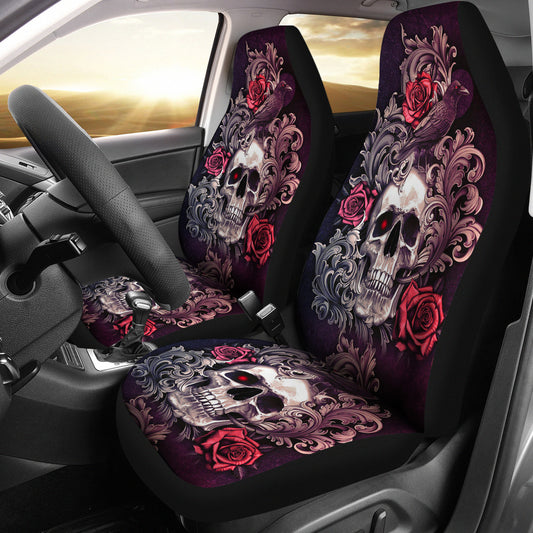 Set 2 pcs Gothic skull floral rose car seat covers