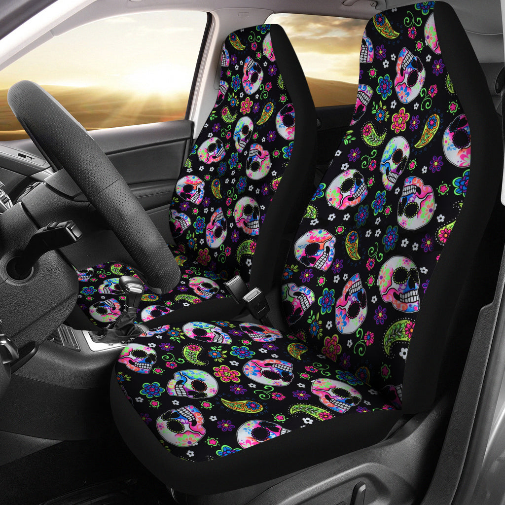 Set of 2 sugar skull car seat covers