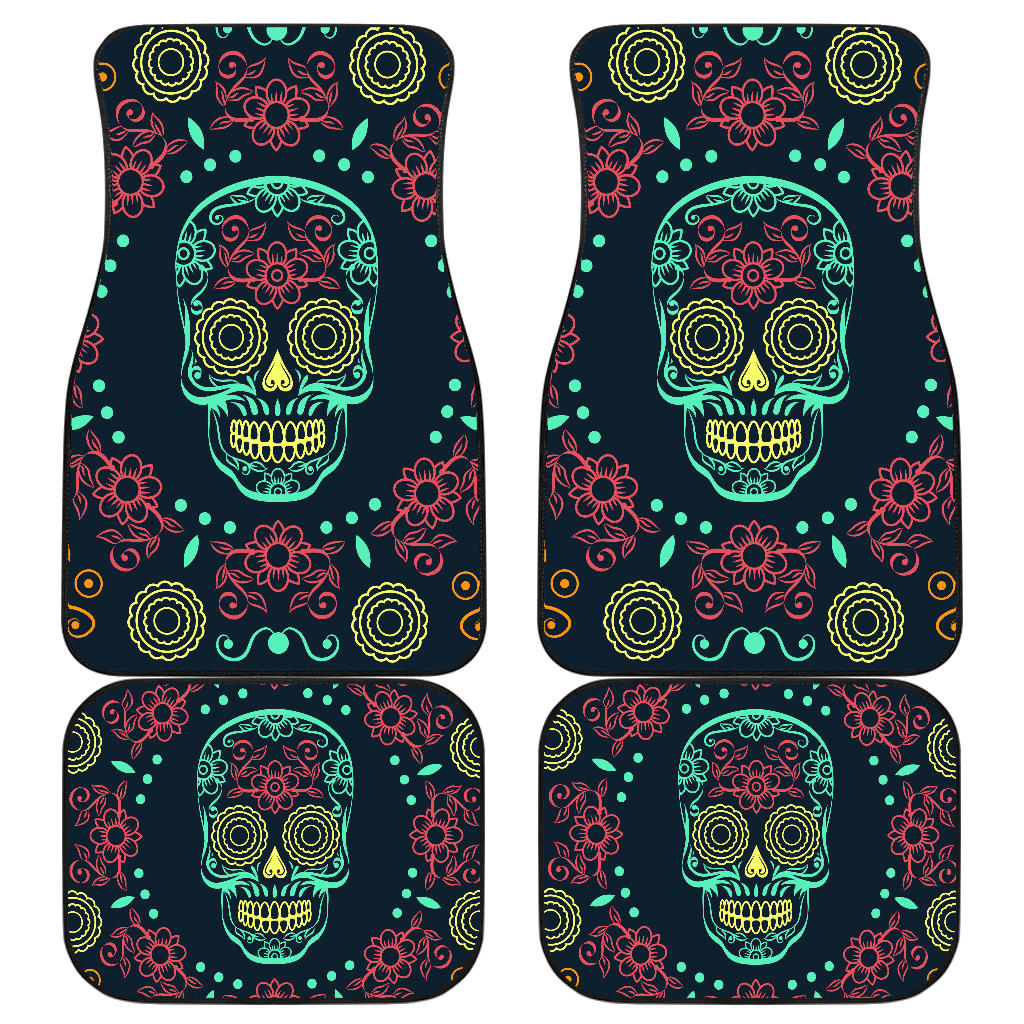 Set of 4 pcs sugar skull day of the dead car mats