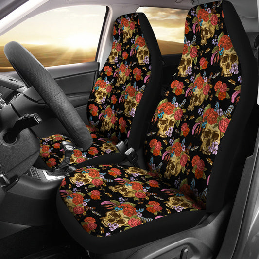 Set of 2 pcs - Skull Gothic Horror Grim reaper skull car seat covers