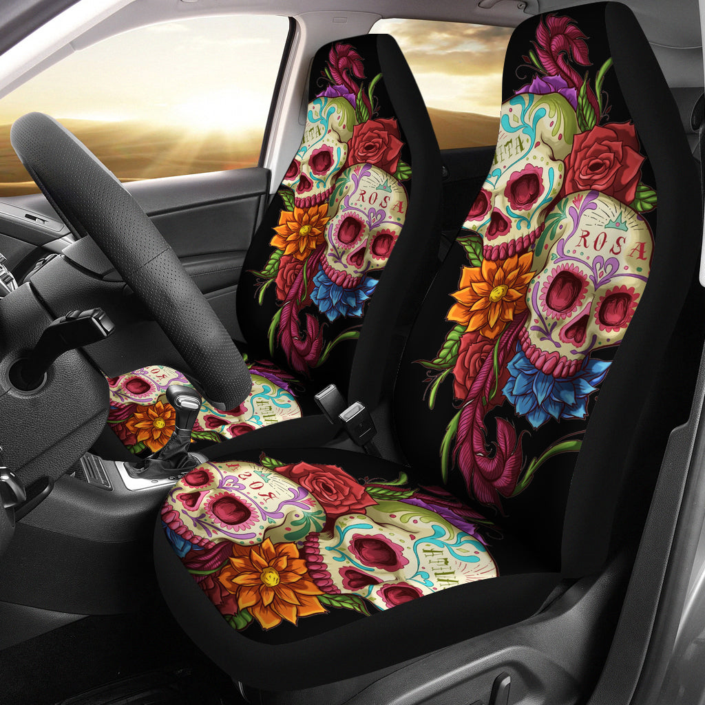 Set 2 pcs day of the dead sugar skull car seat covers