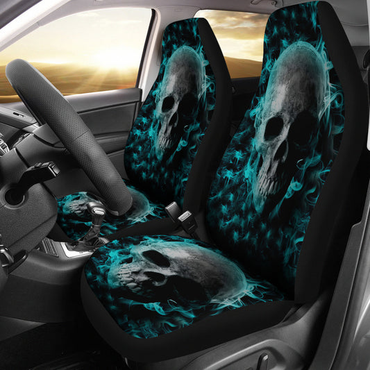 Set of 2 pcs - Skull Gothic Horror Flaming Fire Halloween skull car seat covers