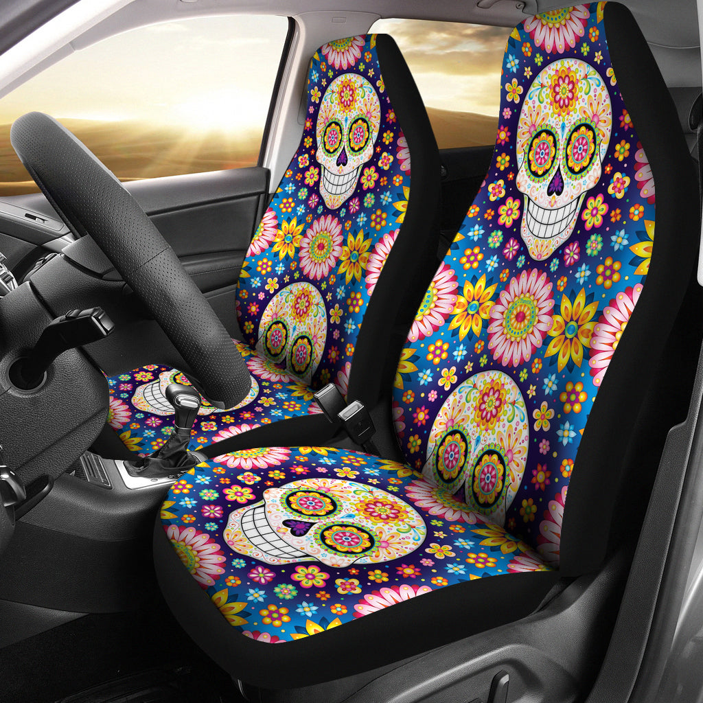 Set 2 pcs Gothic sugar skull car seat covers