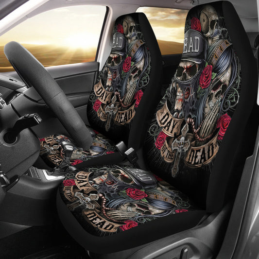 Set 2 pcs Gothic Day of the dead sugar skull car seat covers