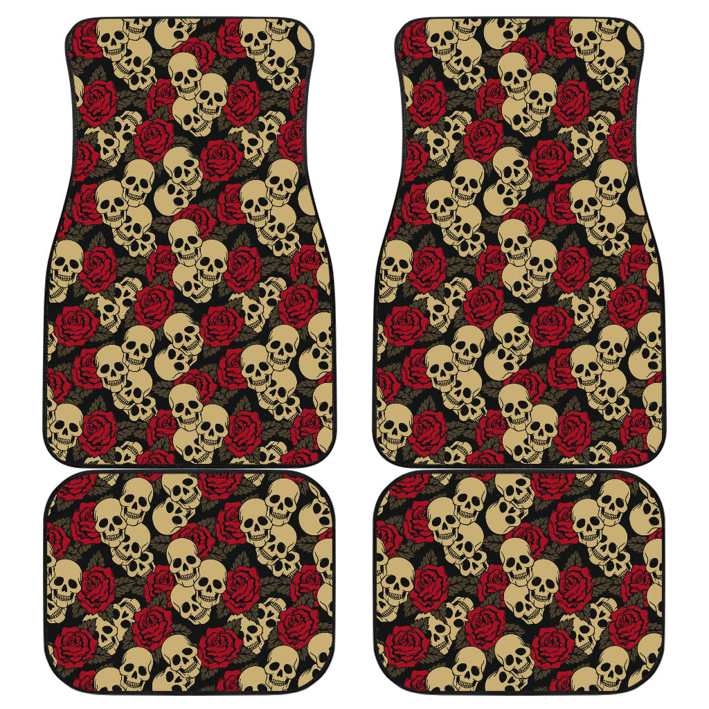 Set of 4 pcs floral sugar skull car mat