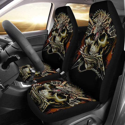 Set of 2 skull dragon car seat covers