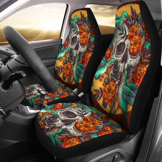 Set of 2 beautiful sugar skull car seat covers