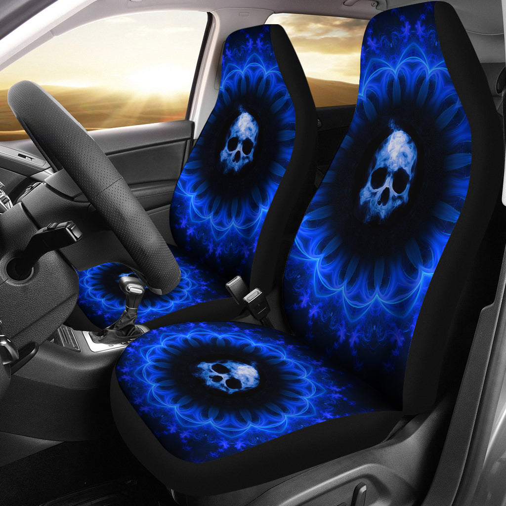 Set 2 pcs Blue Gothic skull car seat covers